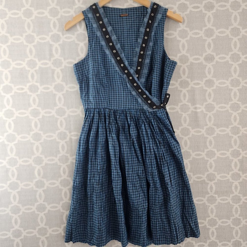 Free People 100% Silk Wrap Checkered Mini Tank Dress  S